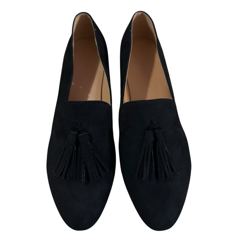 J Crew Cora Faux Suede Tassel Preppy Slip On Ballet Flats Loafers Women's 10.5 M